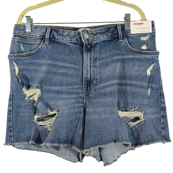 Y Wrangler Women's 4" Frayed Jean Shorts Destroyed Sky Light Blue NWT Size 14 32 - Picture 1 of 11